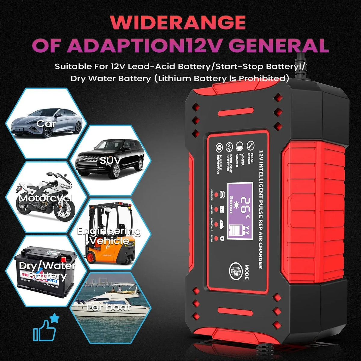 12V Smart Battery Charger with LCD, view 4