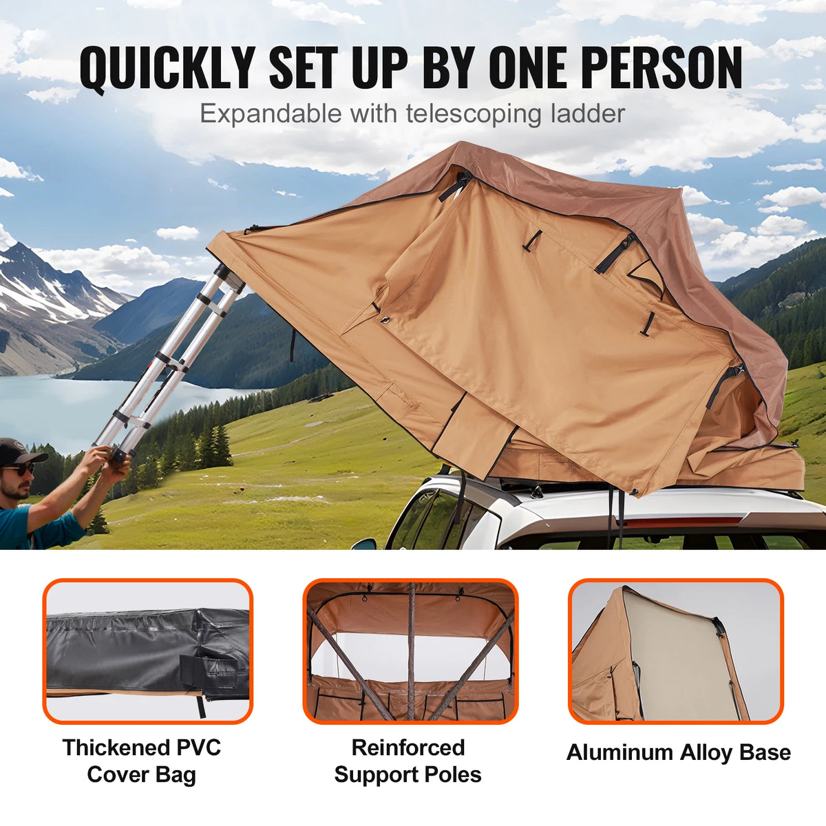 Fold-Out Rooftop Tent with Telescopic Ladder (2 Adults + 1 Child), view 4