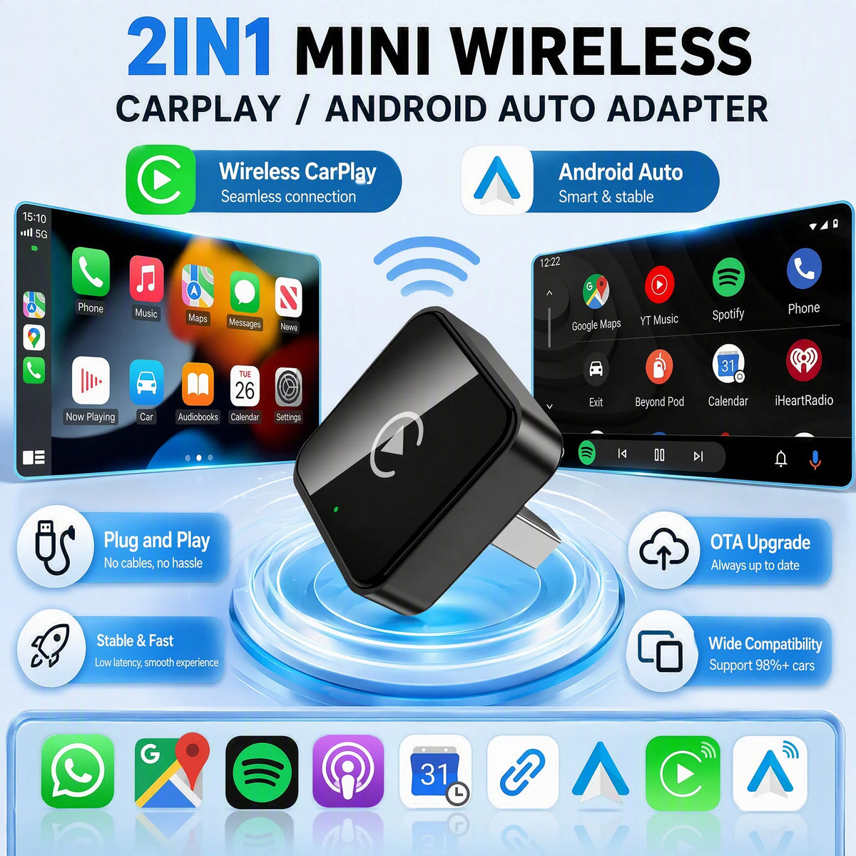 2-in-1 Wireless CarPlay & Android Auto Adapter
