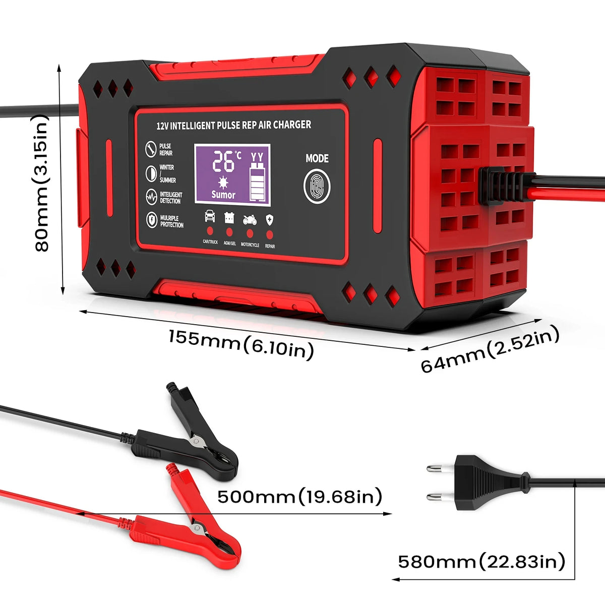 12V Smart Battery Charger with LCD, view 2