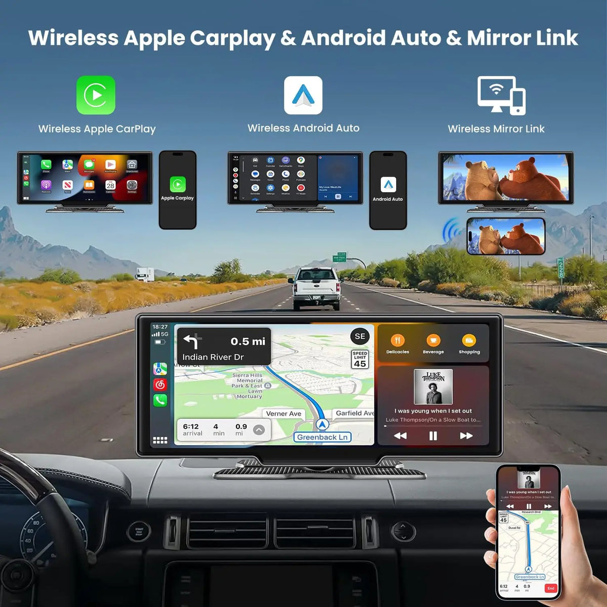 10.26" Wireless CarPlay & Android Auto Screen with 4K Dash Cam
