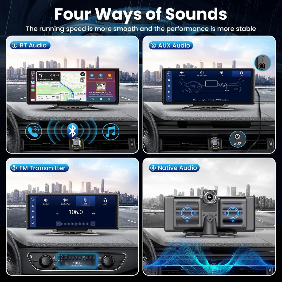 10.26" Wireless CarPlay & Android Auto Screen with 4K Dash Cam, view 2