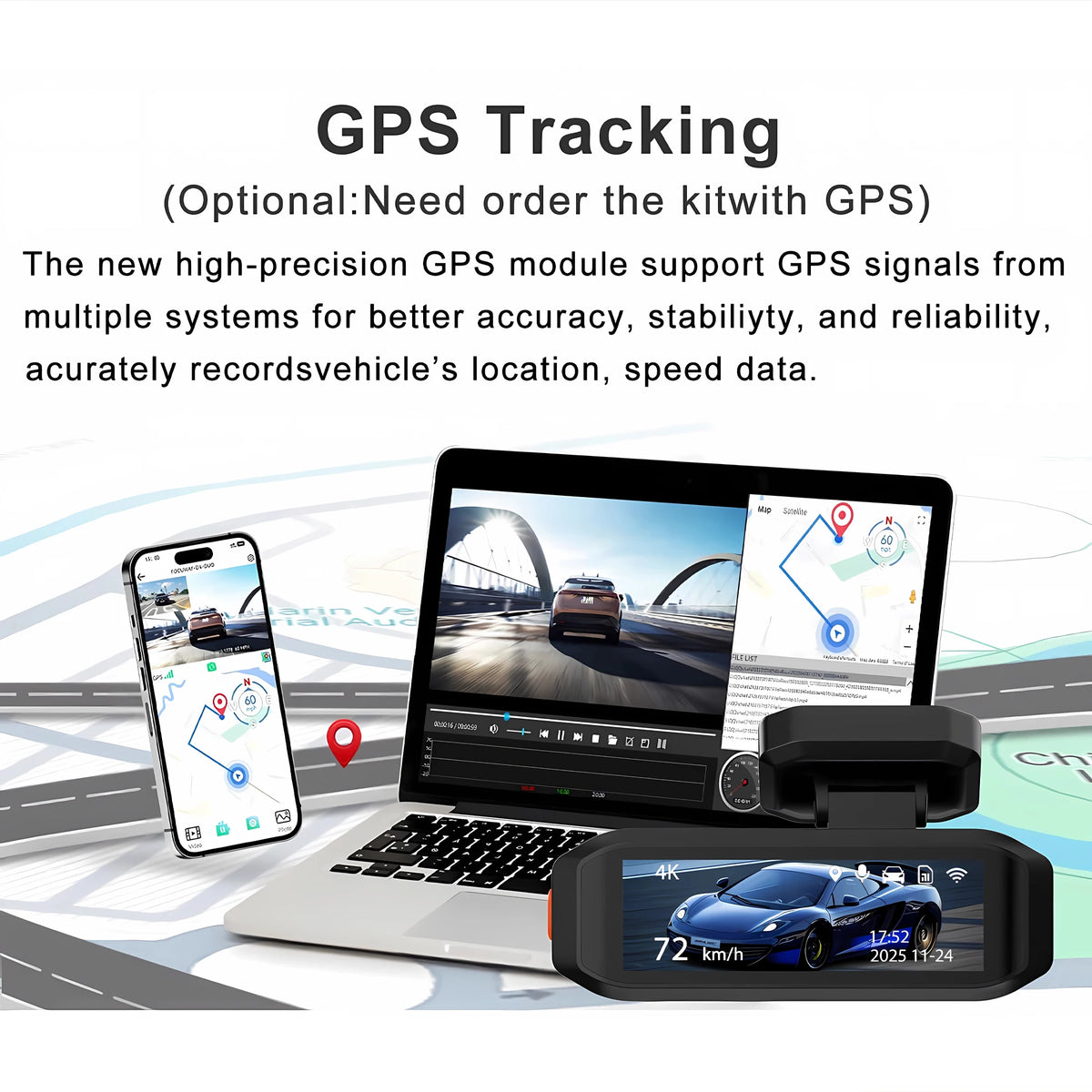4K Dash Cam Front & Rear with WiFi and GPS, view 4