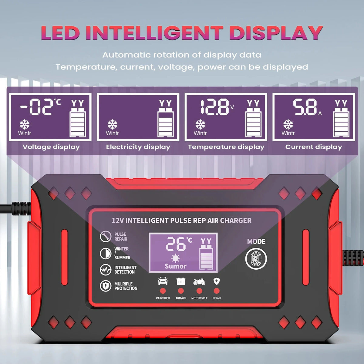 12V Smart Battery Charger with LCD, view 5